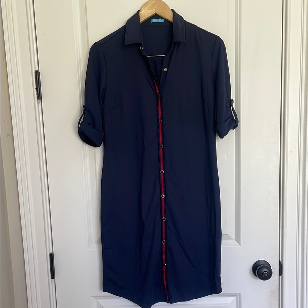 J. My Laughlin Women’s Snap-up Dress with Red Trim Navy S